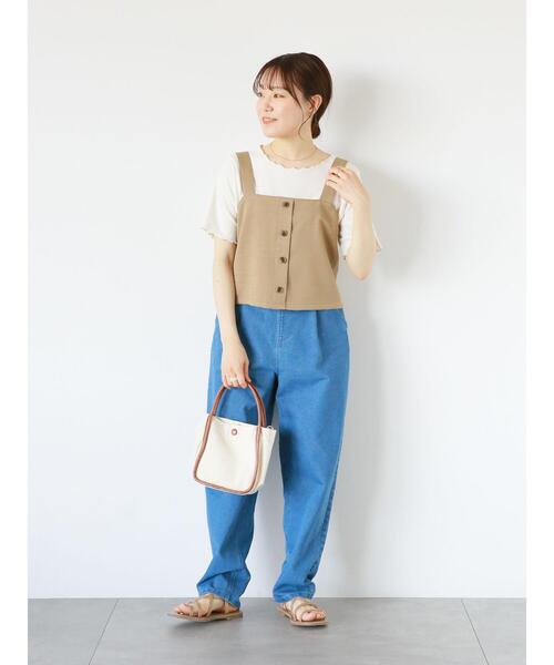 ehka sopo（エヘカソポ）の「配色メロー半袖テレコカットソー（Tシャツ/カットソー・レディース・ミント/オフホワイト/ブラック/ライトベージュ・F）」の5枚目の写真