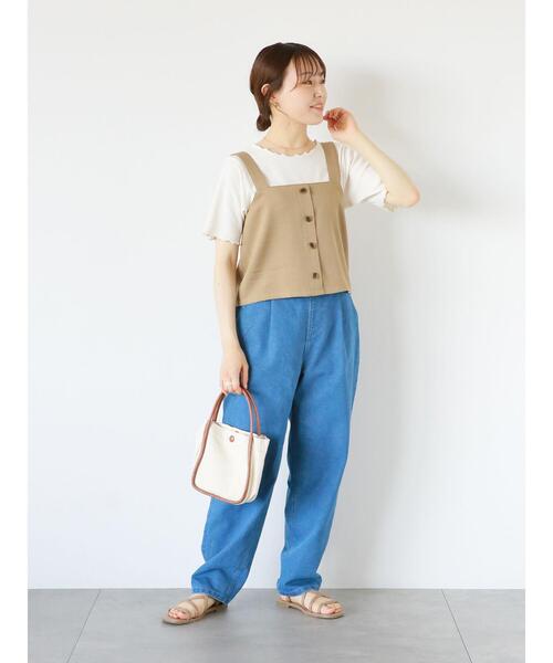 ehka sopo（エヘカソポ）の「配色メロー半袖テレコカットソー（Tシャツ/カットソー・レディース・ミント/オフホワイト/ブラック/ライトベージュ・F）」の11枚目の写真