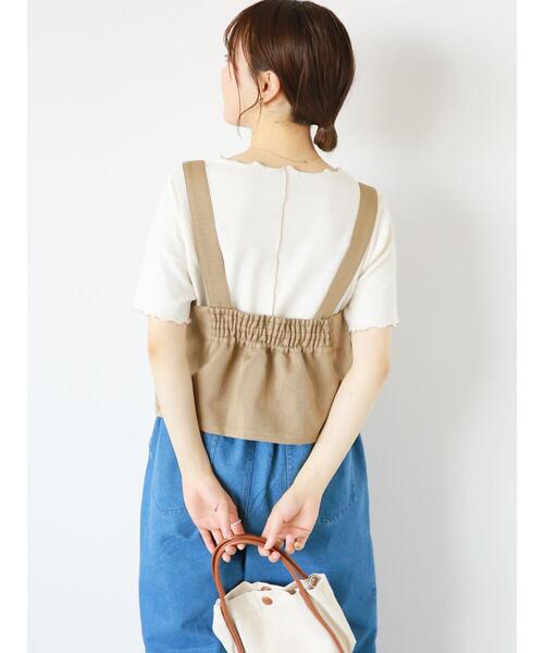 ehka sopo（エヘカソポ）の「配色メロー半袖テレコカットソー（Tシャツ/カットソー・レディース・ミント/オフホワイト/ブラック/ライトベージュ・F）」の6枚目の写真