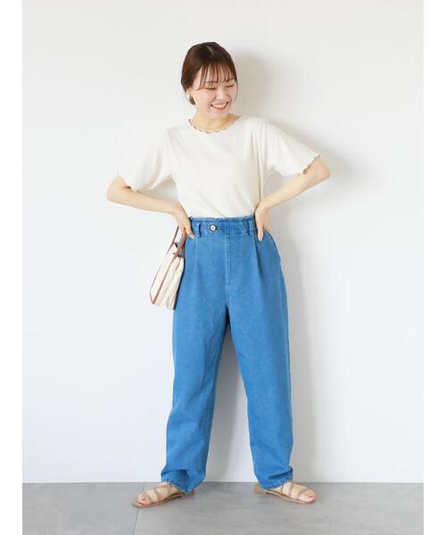 ehka sopo（エヘカソポ）の「配色メロー半袖テレコカットソー（Tシャツ/カットソー・レディース・ミント/オフホワイト/ブラック/ライトベージュ・F）」の9枚目の写真