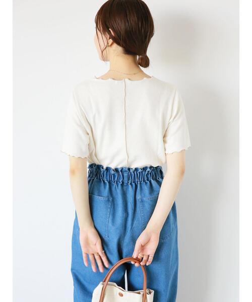 ehka sopo（エヘカソポ）の「配色メロー半袖テレコカットソー（Tシャツ/カットソー・レディース・ミント/オフホワイト/ブラック/ライトベージュ・F）」の22枚目の写真