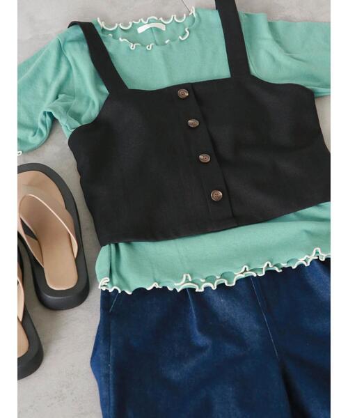 ehka sopo（エヘカソポ）の「配色メロー半袖テレコカットソー（Tシャツ/カットソー・レディース・ミント/オフホワイト/ブラック/ライトベージュ・F）」の7枚目の写真