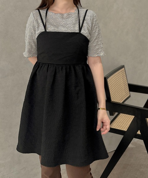 apres jour clair(アプレジュールクレア)の「【apres jour clair】ふくれジャガードミニキャミワンピース【ZOZOTOWN限定アイテム】(ワンピース・レディース・アイボリー/ブラック・X-LARGE/フリー)」の4枚目の写真