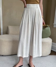 レディースのスラックス（ホワイト/白色系・リネン・麻）ファッション