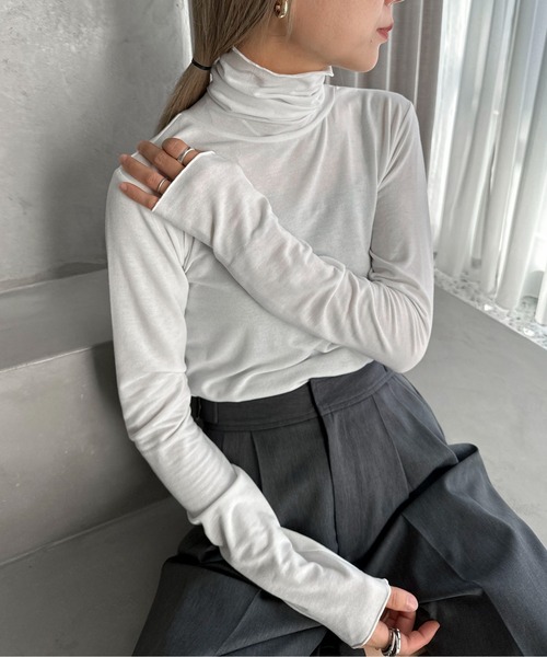 feepur（フェピュール）の「ハイネックカラートップス（Tシャツ/カットソー・レディース・ブルー/グリーン/オレンジ/ブラック/オフホワイト・MEDIUM）」の2枚目の写真