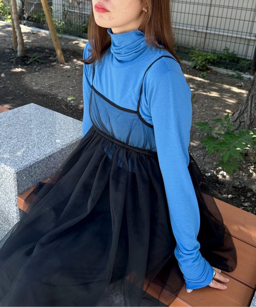 feepur（フェピュール）の「ハイネックカラートップス（Tシャツ/カットソー・レディース・ブルー/グリーン/オレンジ/ブラック/オフホワイト・MEDIUM）」の4枚目の写真