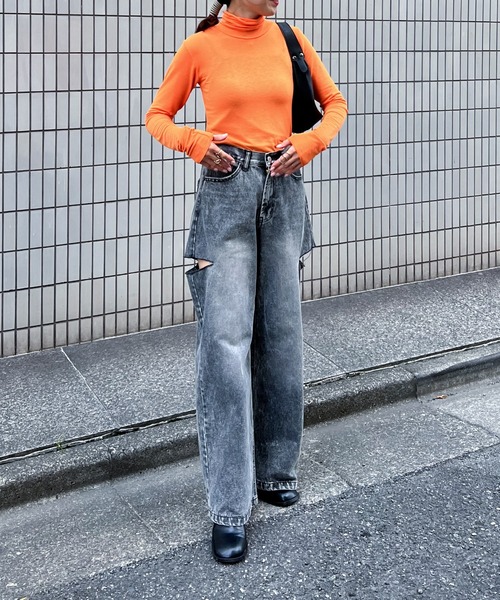 feepur（フェピュール）の「ハイネックカラートップス（Tシャツ/カットソー・レディース・ブルー/グリーン/オレンジ/ブラック/オフホワイト・MEDIUM）」の9枚目の写真