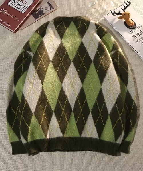B.R.U(ブル)の「【新色登場】アーガイルチェックニット(ニット/セーター・メンズ・グリーン/ブラック・FREE)」の9枚目の写真