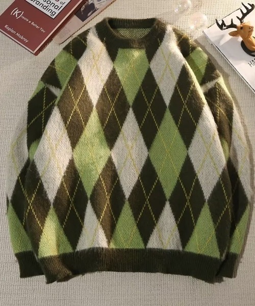 B.R.U(ブル)の「【新色登場】アーガイルチェックニット(ニット/セーター・メンズ・グリーン/ブラック・FREE)」の10枚目の写真