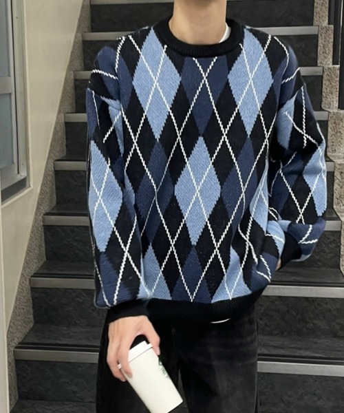 B.R.U(ブル)の「【新色登場】アーガイルチェックニット(ニット/セーター・メンズ・グリーン/ブラック・FREE)」の13枚目の写真