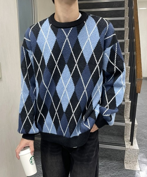 B.R.U(ブル)の「【新色登場】アーガイルチェックニット(ニット/セーター・メンズ・グリーン/ブラック・FREE)」の14枚目の写真