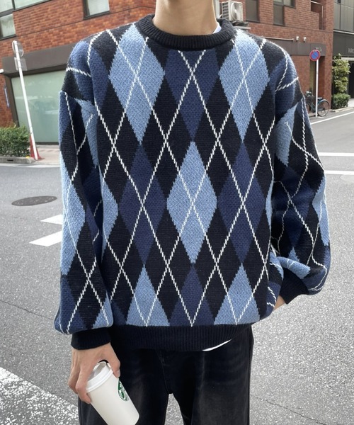B.R.U(ブル)の「【新色登場】アーガイルチェックニット(ニット/セーター・メンズ・グリーン/ブラック・FREE)」の15枚目の写真