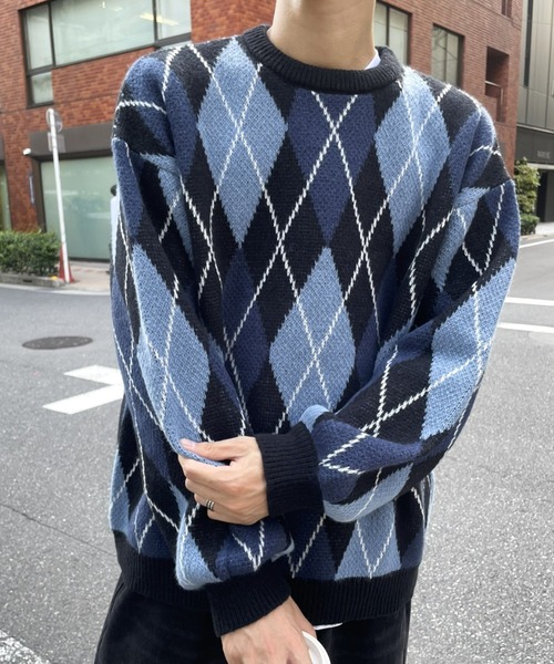 B.R.U(ブル)の「【新色登場】アーガイルチェックニット(ニット/セーター・メンズ・グリーン/ブラック・FREE)」の16枚目の写真