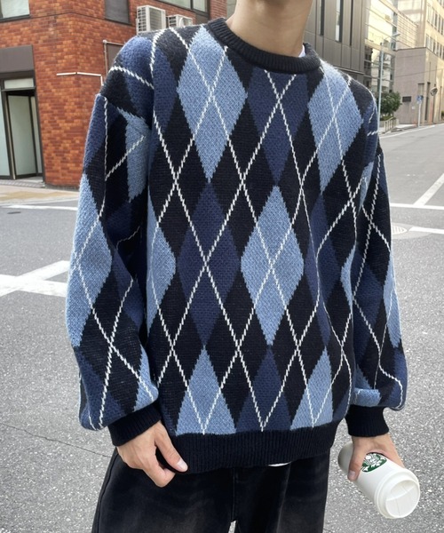 B.R.U(ブル)の「【新色登場】アーガイルチェックニット(ニット/セーター・メンズ・グリーン/ブラック・FREE)」の17枚目の写真
