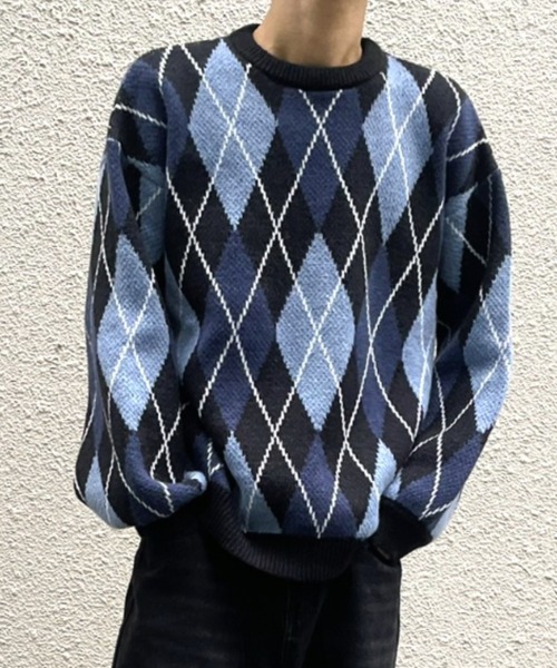 B.R.U(ブル)の「【新色登場】アーガイルチェックニット(ニット/セーター・メンズ・グリーン/ブラック・FREE)」の22枚目の写真