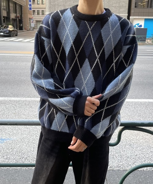 B.R.U(ブル)の「【新色登場】アーガイルチェックニット(ニット/セーター・メンズ・グリーン/ブラック・FREE)」の21枚目の写真