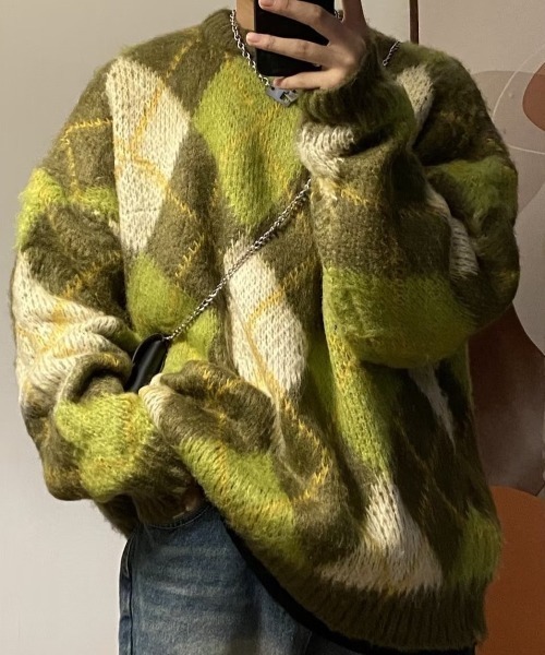 B.R.U(ブル)の「【新色登場】アーガイルチェックニット(ニット/セーター・メンズ・グリーン/ブラック・FREE)」の20枚目の写真