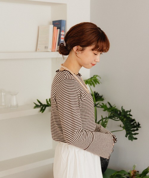 flower（フラワー）の「メローボーダートップ（Tシャツ/カットソー・レディース・ブラウン/ベージュ・FREE）」の3枚目の写真