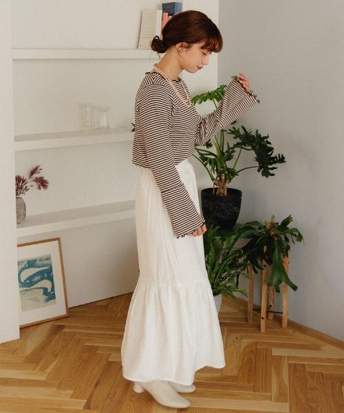 flower（フラワー）の「メローボーダートップ（Tシャツ/カットソー・レディース・ブラウン/ベージュ・FREE）」の7枚目の写真