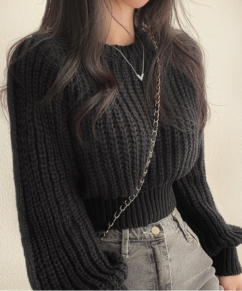 PRIVATE BEACH(プライベートビーチ)の「クロップド丈ニットトップス(ニット/セーター・レディース・ブラウン/ピンク/ブラック/アイボリー/カーキ/グレー/パープル・FREE/L/M)」の15枚目の写真