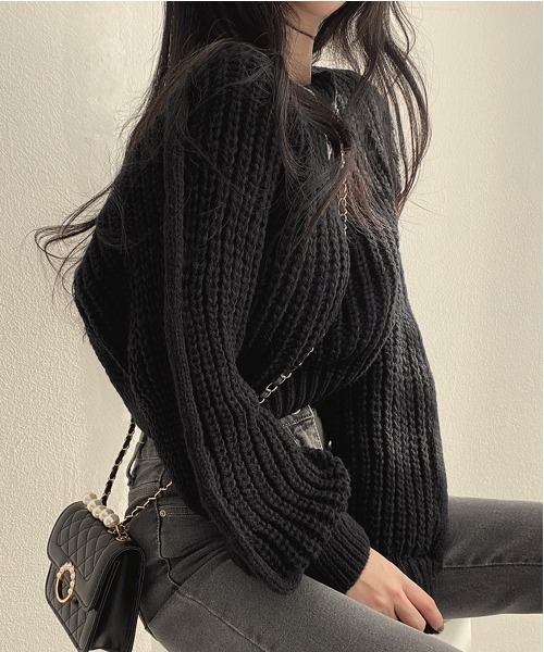 PRIVATE BEACH(プライベートビーチ)の「クロップド丈ニットトップス(ニット/セーター・レディース・ブラウン/ピンク/ブラック/アイボリー/カーキ/グレー/パープル・FREE/L/M)」の16枚目の写真