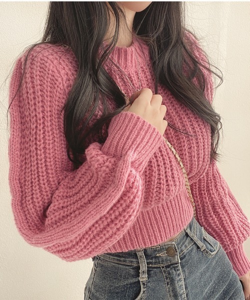 PRIVATE BEACH(プライベートビーチ)の「クロップド丈ニットトップス(ニット/セーター・レディース・ブラウン/ピンク/ブラック/アイボリー/カーキ/グレー/パープル・FREE/L/M)」の17枚目の写真