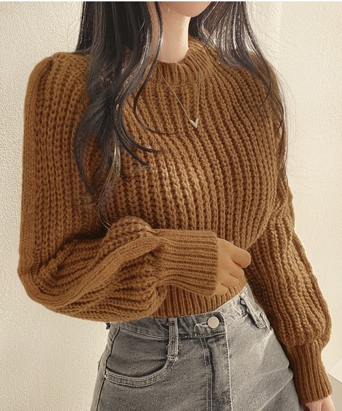 PRIVATE BEACH(プライベートビーチ)の「クロップド丈ニットトップス(ニット/セーター・レディース・ブラウン/ピンク/ブラック/アイボリー/カーキ/グレー/パープル・FREE/L/M)」の20枚目の写真