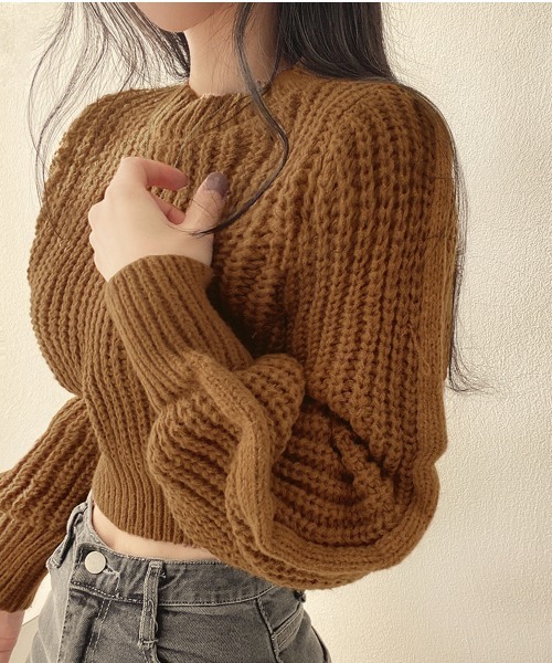 PRIVATE BEACH(プライベートビーチ)の「クロップド丈ニットトップス(ニット/セーター・レディース・ブラウン/ピンク/ブラック/アイボリー/カーキ/グレー/パープル・FREE/L/M)」の21枚目の写真