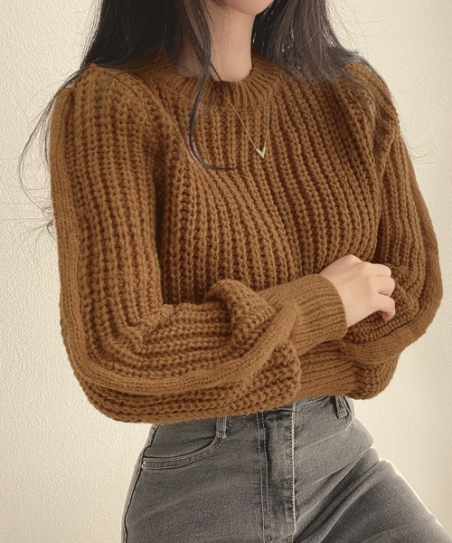 PRIVATE BEACH(プライベートビーチ)の「クロップド丈ニットトップス(ニット/セーター・レディース・ブラウン/ピンク/ブラック/アイボリー/カーキ/グレー/パープル・FREE/L/M)」の22枚目の写真