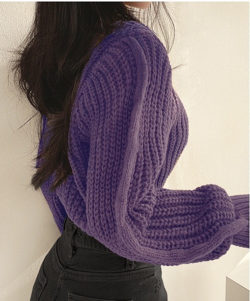 PRIVATE BEACH(プライベートビーチ)の「クロップド丈ニットトップス(ニット/セーター・レディース・ブラウン/ピンク/ブラック/アイボリー/カーキ/グレー/パープル・FREE/L/M)」の9枚目の写真