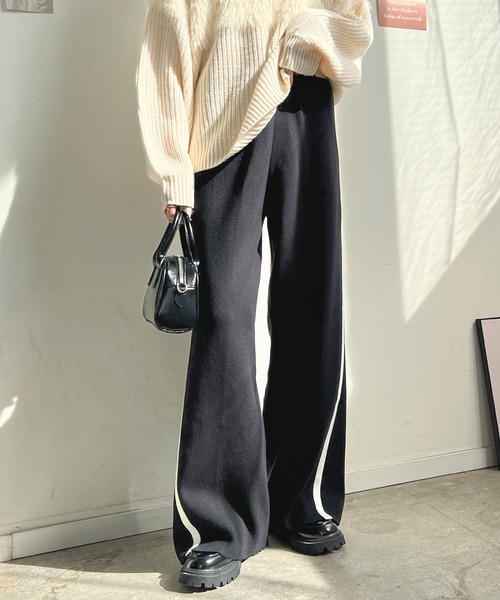 Futier land（フューティアランド）の「ニットスプリッドラインパンツ（その他パンツ・レディース・グレー/ブラック/アイボリー・FREE）」の2枚目の写真