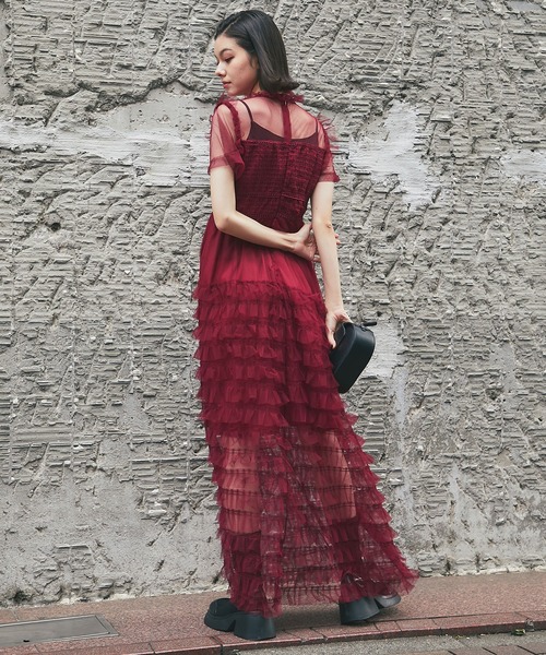 セルフカット半袖ハイウエストマキシワンピース（ドレス