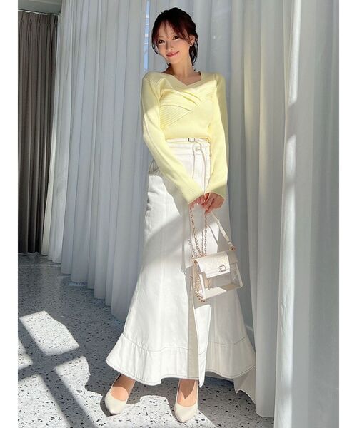RESEXXY（リゼクシー）の「アシンメトリーリブニット（ニット/セーター・レディース・イエロー/ホワイト/ブラック・FREE）」の5枚目の写真