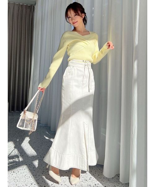 RESEXXY（リゼクシー）の「アシンメトリーリブニット（ニット/セーター・レディース・イエロー/ホワイト/ブラック・FREE）」の6枚目の写真