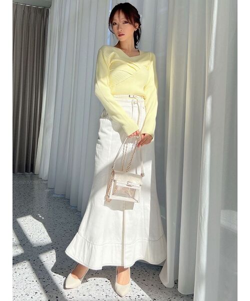 RESEXXY（リゼクシー）の「アシンメトリーリブニット（ニット/セーター・レディース・イエロー/ホワイト/ブラック・FREE）」の7枚目の写真