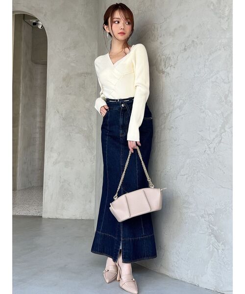 RESEXXY（リゼクシー）の「アシンメトリーリブニット（ニット/セーター・レディース・イエロー/ホワイト/ブラック・FREE）」の9枚目の写真