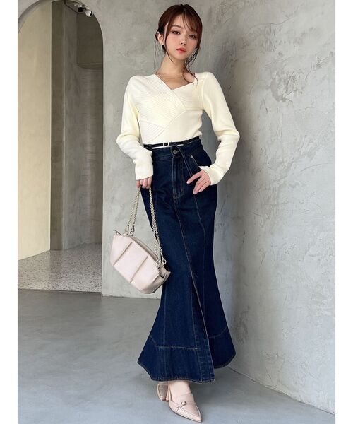 RESEXXY（リゼクシー）の「アシンメトリーリブニット（ニット/セーター・レディース・イエロー/ホワイト/ブラック・FREE）」の10枚目の写真