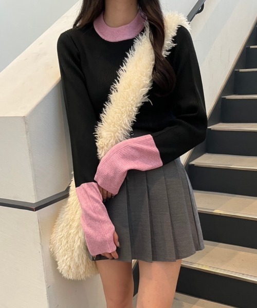 nemne store(ネンネストア)の「【低身長サイズあり】配色リブニット(ニット/セーター・レディース・ブラック/グレー/オフホワイト・MEDIUM/SMALL)」の11枚目の写真