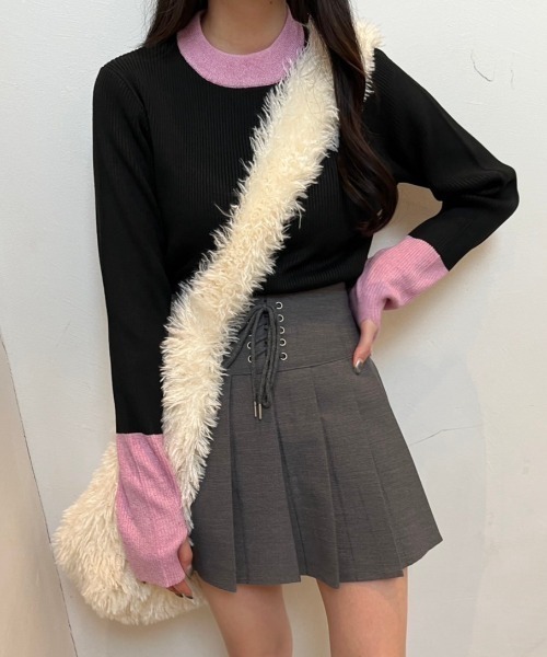 nemne store(ネンネストア)の「【低身長サイズあり】配色リブニット(ニット/セーター・レディース・ブラック/グレー/オフホワイト・MEDIUM/SMALL)」の9枚目の写真