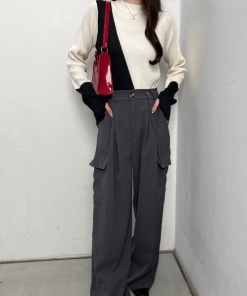 nemne store(ネンネストア)の「【低身長サイズあり】配色リブニット(ニット/セーター・レディース・ブラック/グレー/オフホワイト・MEDIUM/SMALL)」の5枚目の写真