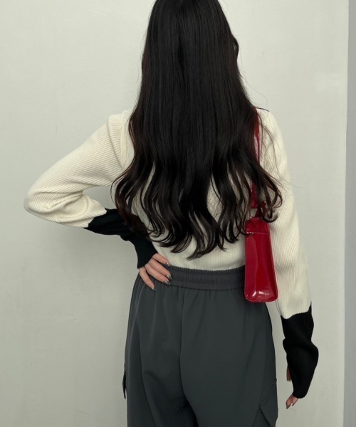 nemne store(ネンネストア)の「【低身長サイズあり】配色リブニット(ニット/セーター・レディース・ブラック/グレー/オフホワイト・MEDIUM/SMALL)」の7枚目の写真