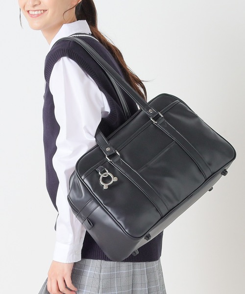 Honeys（ハニーズ）の「合皮スクールトートバッグ　スクバ（トートバッグ・レディース・ブラック/ダークブラウン・FREE）」の6枚目の写真