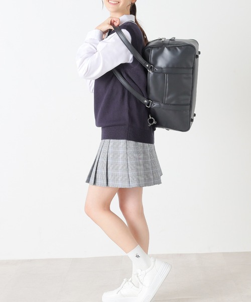 Honeys（ハニーズ）の「合皮スクールトートバッグ　スクバ（トートバッグ・レディース・ブラック/ダークブラウン・FREE）」の7枚目の写真