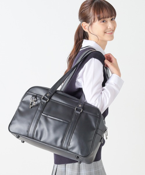 Honeys（ハニーズ）の「合皮スクールトートバッグ　スクバ（トートバッグ・レディース・ブラック/ダークブラウン・FREE）」の9枚目の写真