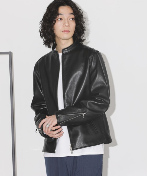 NANO universe（ナノユニバース）の「バンドカラーレザーシングルライダースジャケット（ライダースジャケット・メンズ・ブラック・M/L/XL/S）」の8枚目の写真