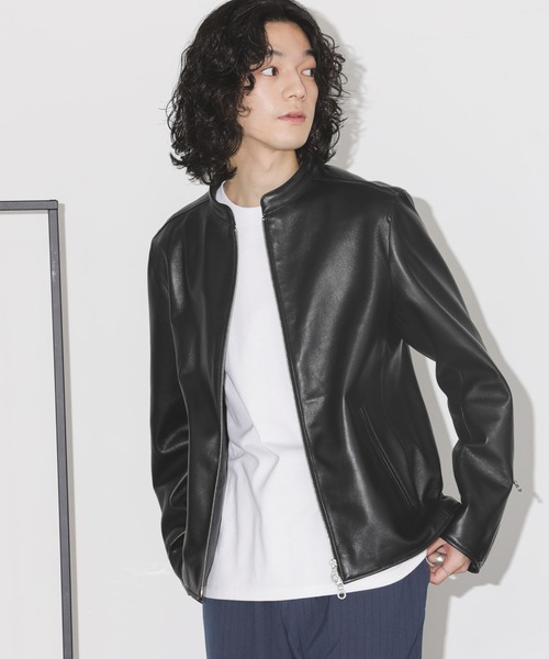 NANO universe（ナノユニバース）の「バンドカラーレザーシングルライダースジャケット（ライダースジャケット・メンズ・ブラック・M/L/XL/S）」の9枚目の写真