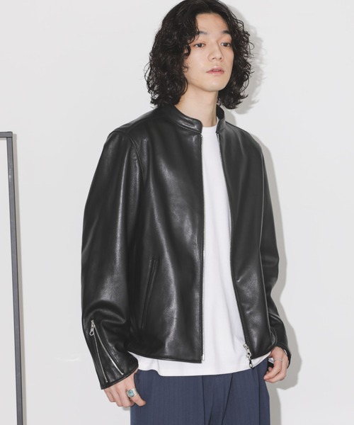 NANO universe（ナノユニバース）の「バンドカラーレザーシングルライダースジャケット（ライダースジャケット・メンズ・ブラック・M/L/XL/S）」の10枚目の写真