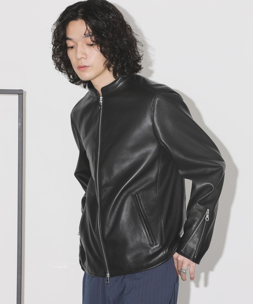 NANO universe（ナノユニバース）の「バンドカラーレザーシングルライダースジャケット（ライダースジャケット・メンズ・ブラック・M/L/XL/S）」の12枚目の写真