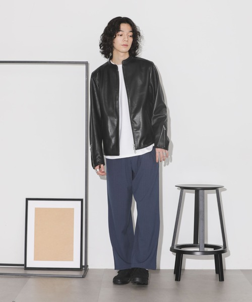 NANO universe（ナノユニバース）の「バンドカラーレザーシングルライダースジャケット（ライダースジャケット・メンズ・ブラック・M/L/XL/S）」の14枚目の写真