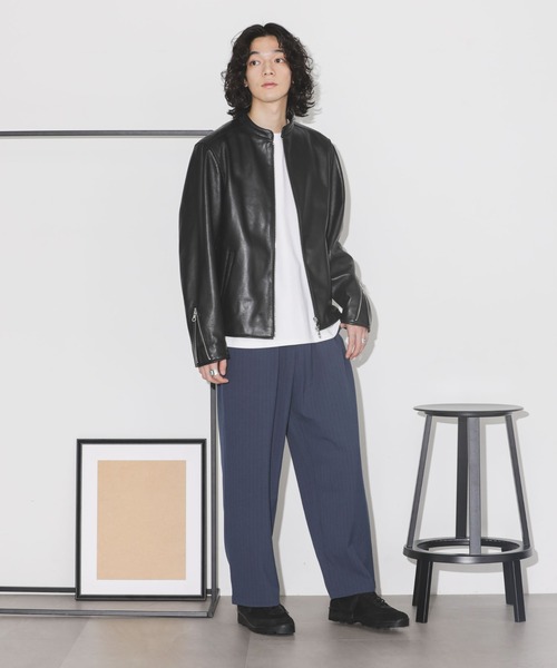 NANO universe（ナノユニバース）の「バンドカラーレザーシングルライダースジャケット（ライダースジャケット・メンズ・ブラック・M/L/XL/S）」の15枚目の写真